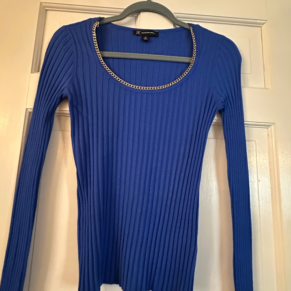 INC International Concepts Royal Blue Ribbed Long Sleeve Top